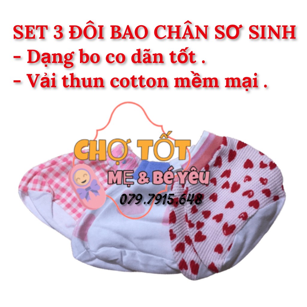 Set 3 Đôi Bao Chân Cho Bé Sơ Sinh Hotga (sơ sinh-6 tháng vải cotton bo thun )