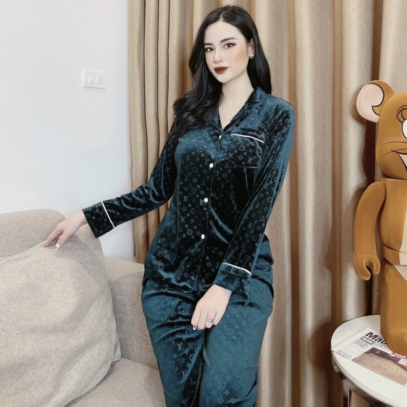 Đồ bộ thu đông nữ, bộ nhung nhật xa dày dặn màu xanh cổ vịt BUPBE HOMEWEAR, pyjama, bộ mặc nhà dài tay, đồ ngủ bigsize