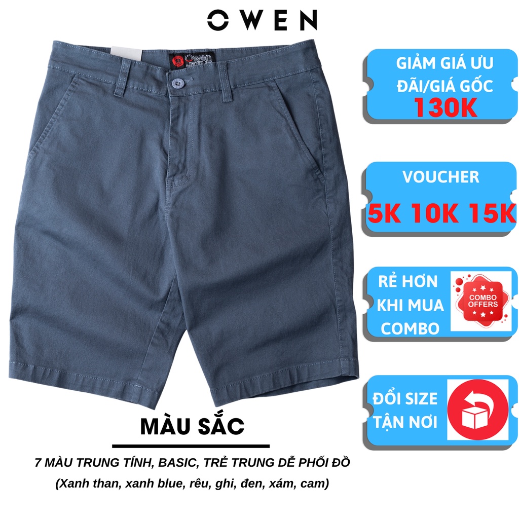 Quần short nam kaki Owen màu xám, chất liệu vải cotton cao cấp, co giãn, trẻ trung, dáng slimfit năng động