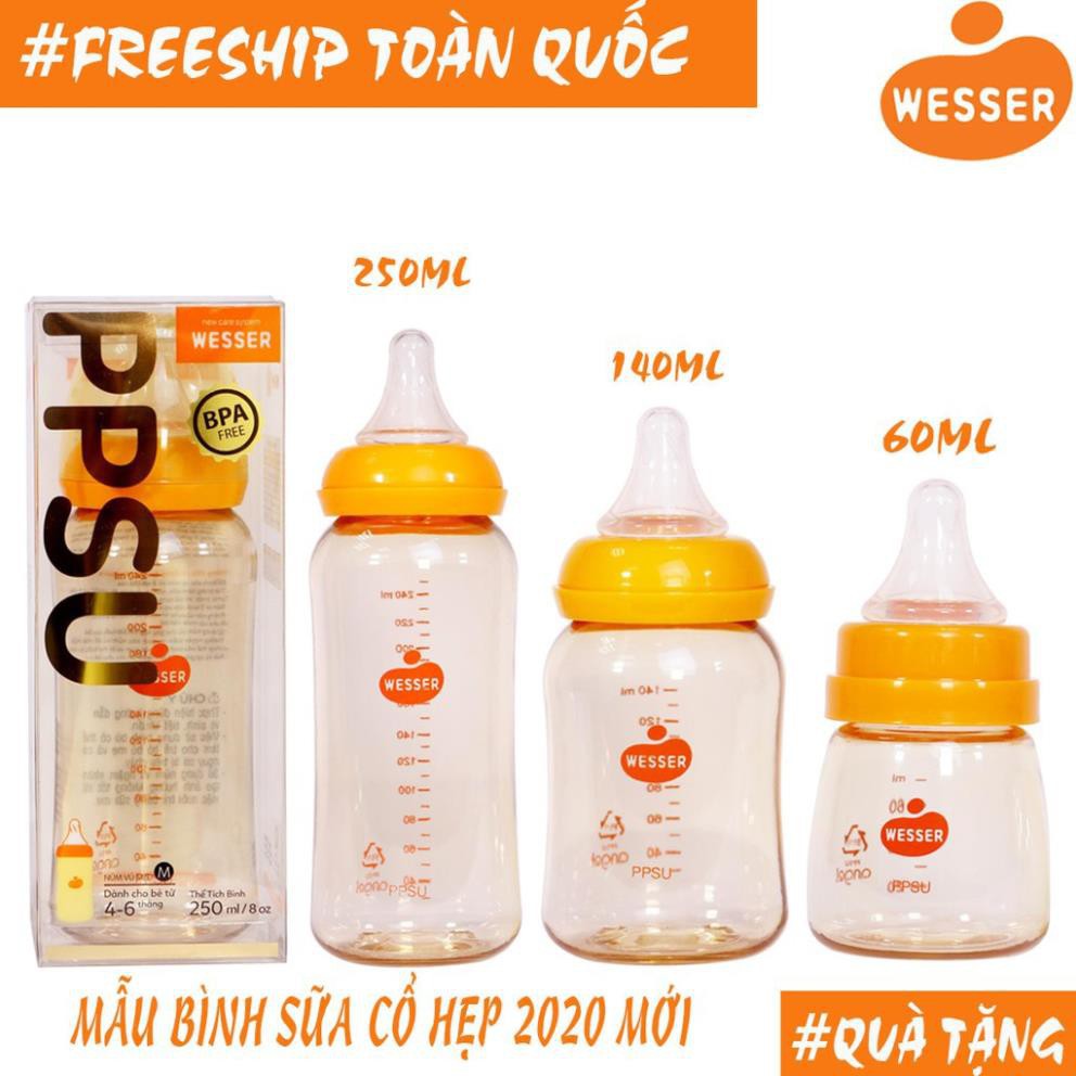 Bình sữa Wesser cổ hẹp PPSU 60ml/140ml/250ml