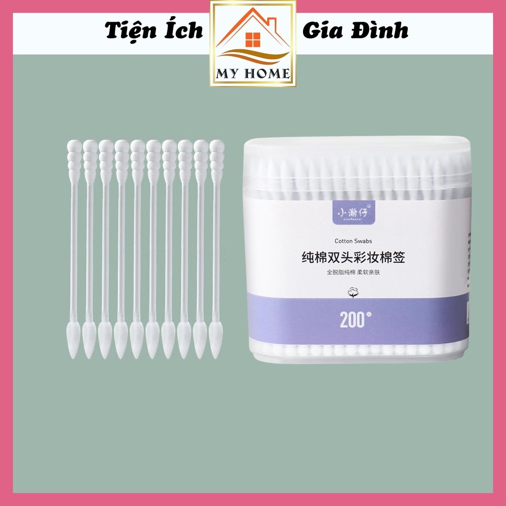 Hộp 200 tăm bông ngoáy tai 2 đầu, tăm bông ngoáy tai người lớn đa năng