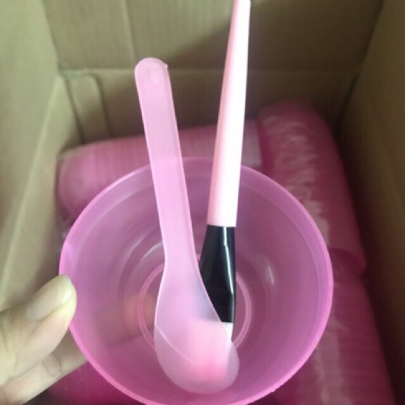 Bát+thìa+cọ bộ 3 món chuyên dụng đựng mặt nạ LOẠI NHỎ CỌ HỒNG