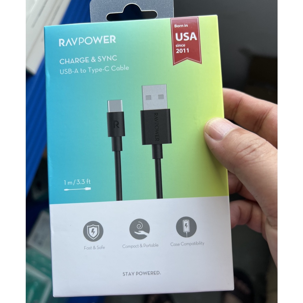 Cáp sạc nhanh USB-A ra TYPE-C RAVPower RP-CB044, dài 1m, công suất tối đa 18w