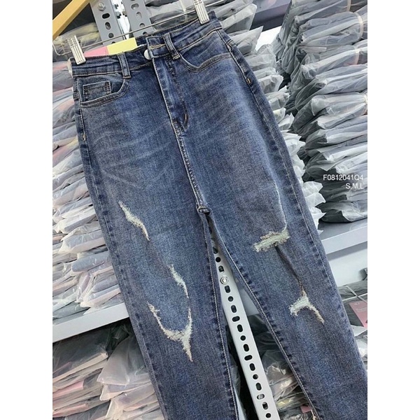 Quần jeans dài mài rách