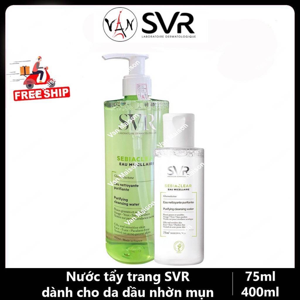 [Tem Chính Hãng ] Nước tẩy trang SVR làm giảm mụn dành cho da dầu nhờn sebiaclear eau micellaire 75ml và 400ml