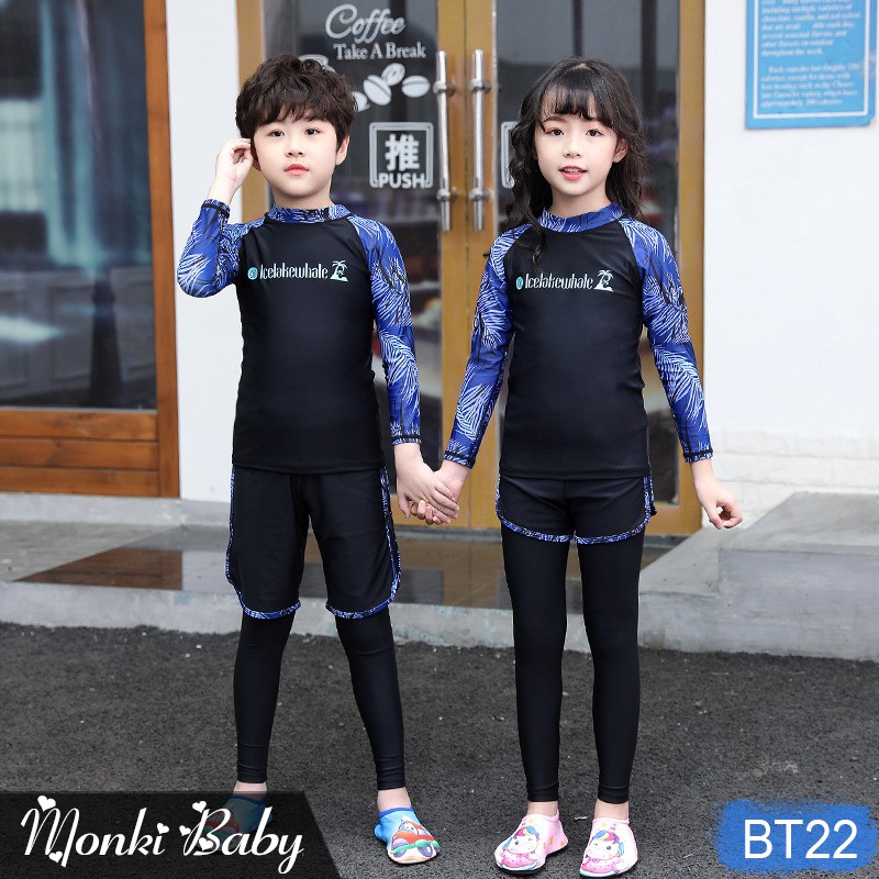 Bộ bơi chống nắng toàn thân đẹp cho bé trai và gái, đồ bơi đôi dài tay trẻ em, có size người lớn để mặc gia đình | BT22