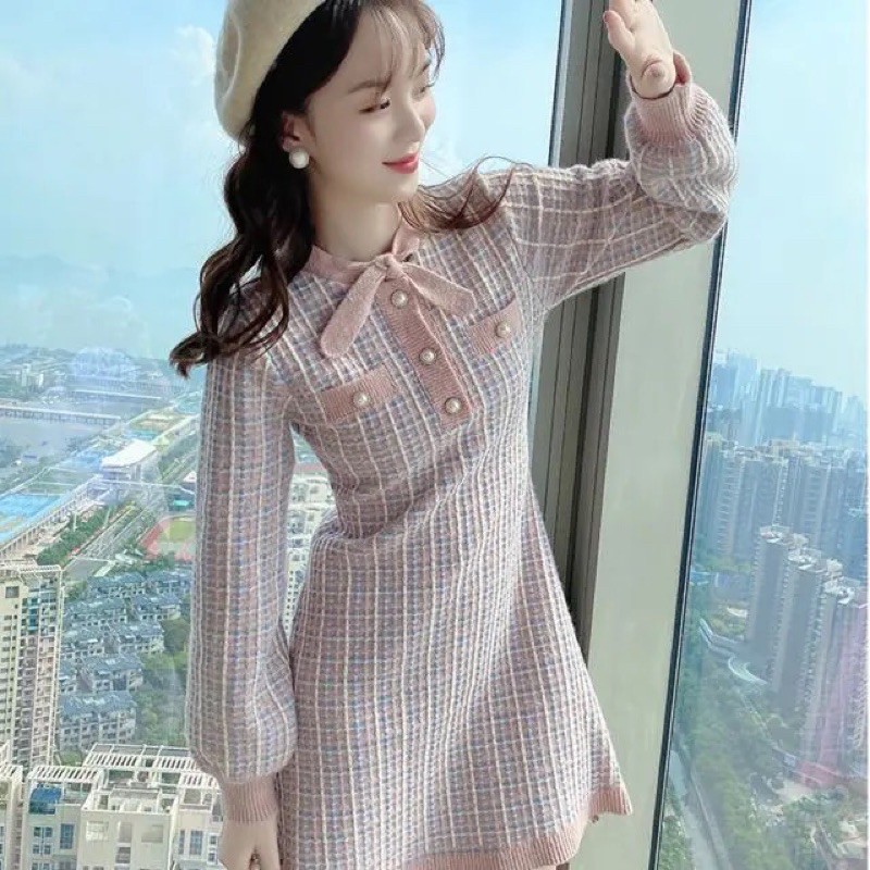 {KÈM ẢNH THẬT} VÁY LEN THẮT NƠ TIỂU THU HÀNG CAP CẤP ĐẸP