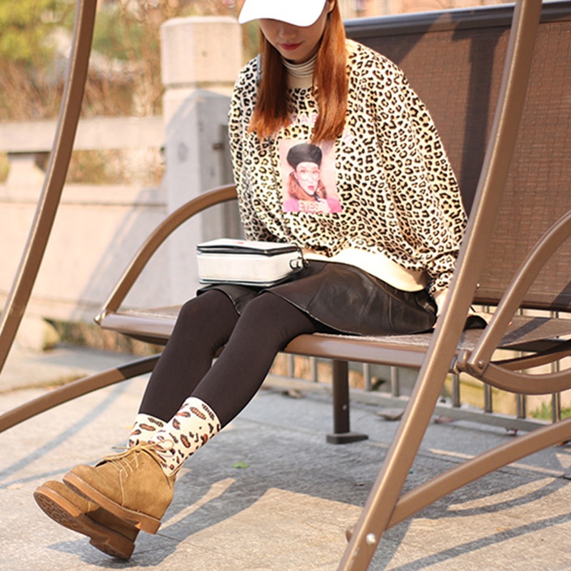 Vớ Cotton Cổ Vừa In Họa Tiết Da Báo Vui Nhộn Thời Trang Cho Nữ