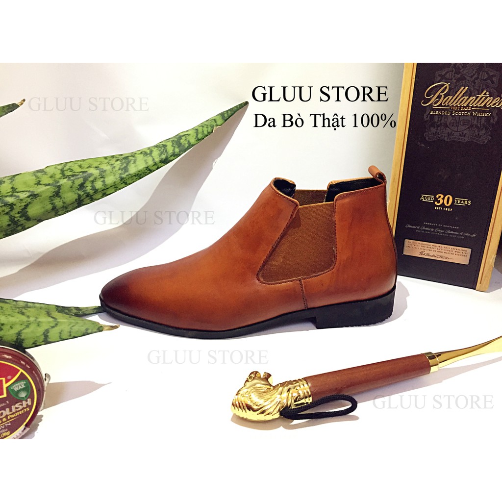 [TẶNG LÓT TĂNG CHIỀU CAO] Chelsea Boot Da Thật Nâu Đậm
