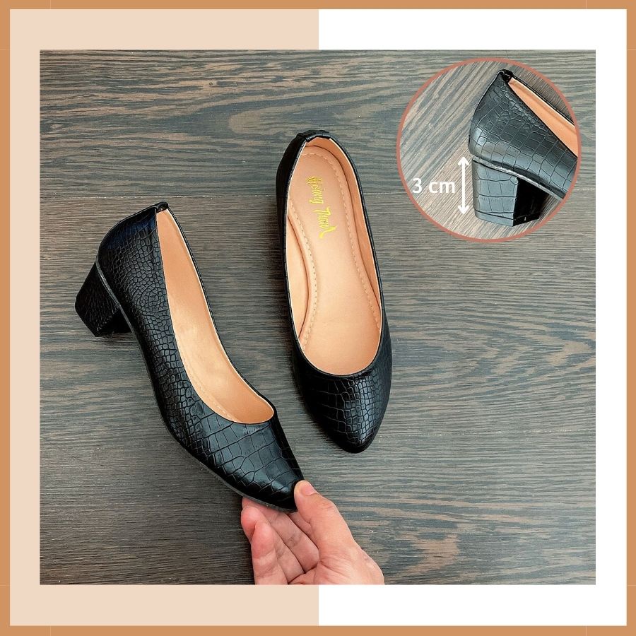 Giày Cao Gót Nữ Bít Mũi 3cm - 5cm Vân Da rắn Sang Chảnh. Giày Hoàng Thanh G5