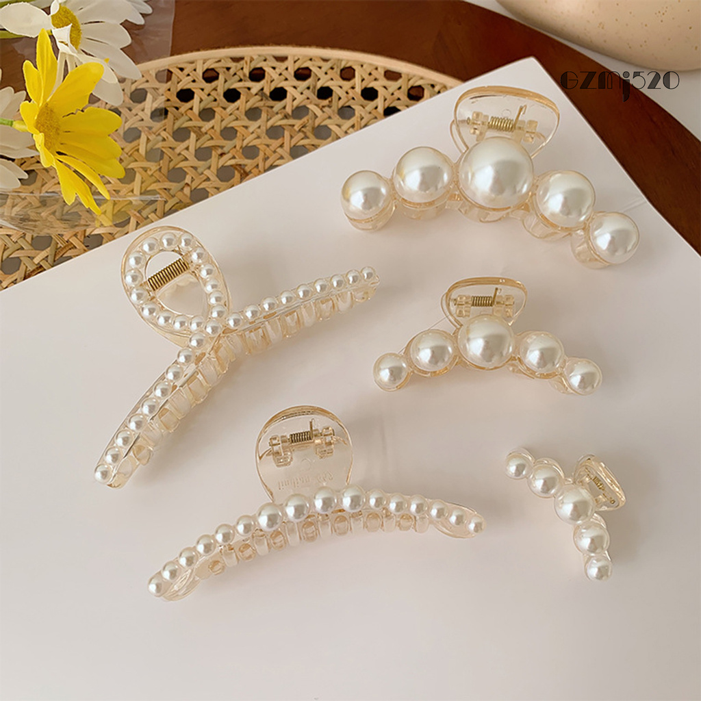 Gz Faux Pearls Decor Banana Hair Claw Clip Styling Barrette Accessory for Women