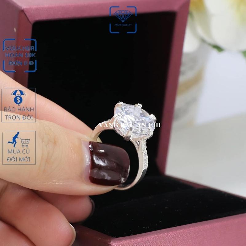 Nhẫn nữ mặt đá to 8ly , chuẩn bạc ý 925 bao sáng - anchi jewelry