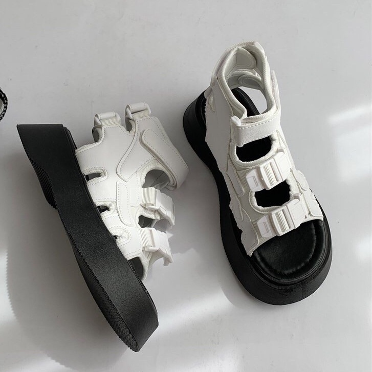 Giày Sandal Nữ Ulzzang bản cao cấp - Giày Sandal cổ cao đế 5 phân 3 quai ngang đi học mang áo dài