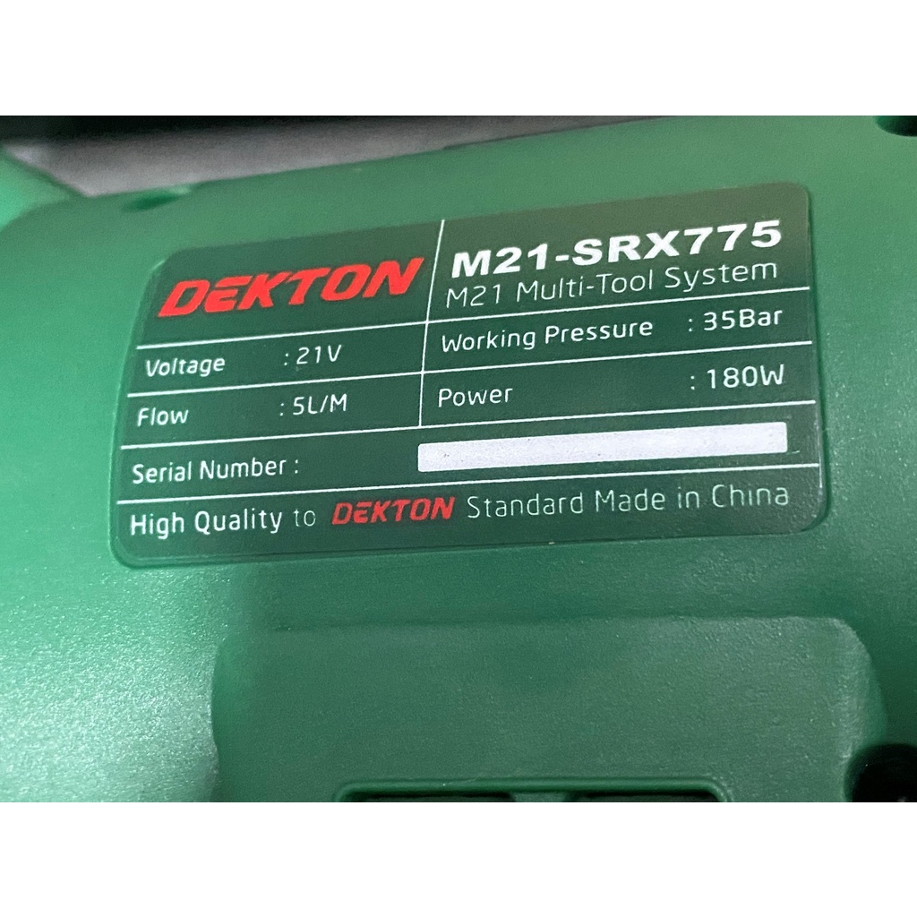 MÁY RỬA XE PIN 21V DEKTON M21-SRX775 180W 35>50 BAR HỘP MỚI CÓ VALI ĐỰNG TIỆN DỤNG