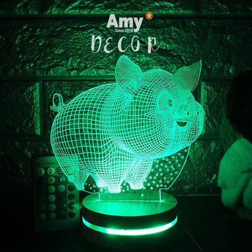 Đèn ngủ 3d khắc hình 12 con giáp, con vật đáng yêu