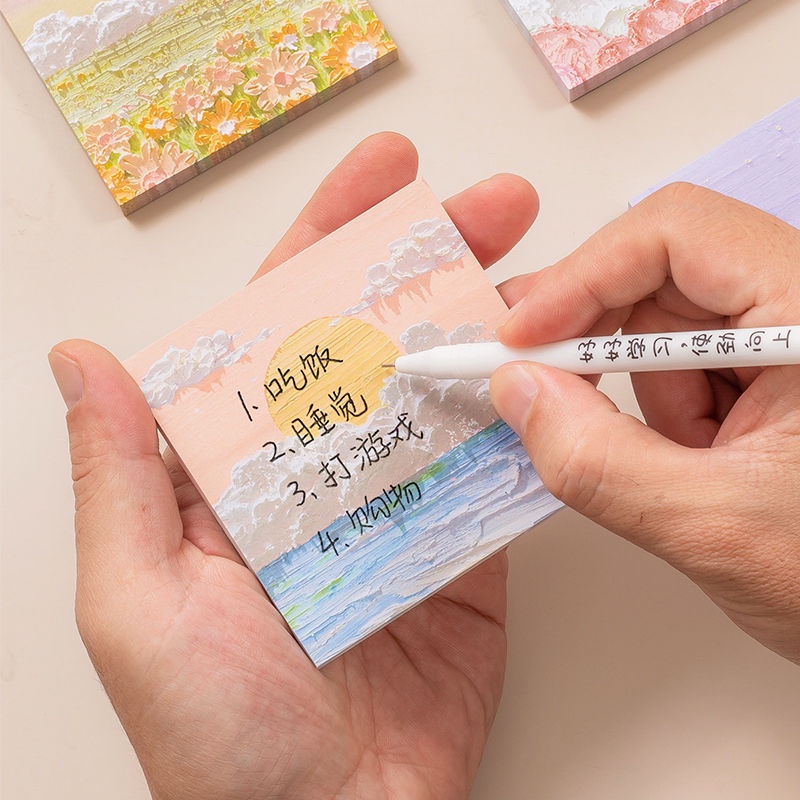 Giấy Note Ghi Chú Họa Tiết Tranh Sơn Dầu Phong Cảnh Ba Chiều Độ Dính Cao