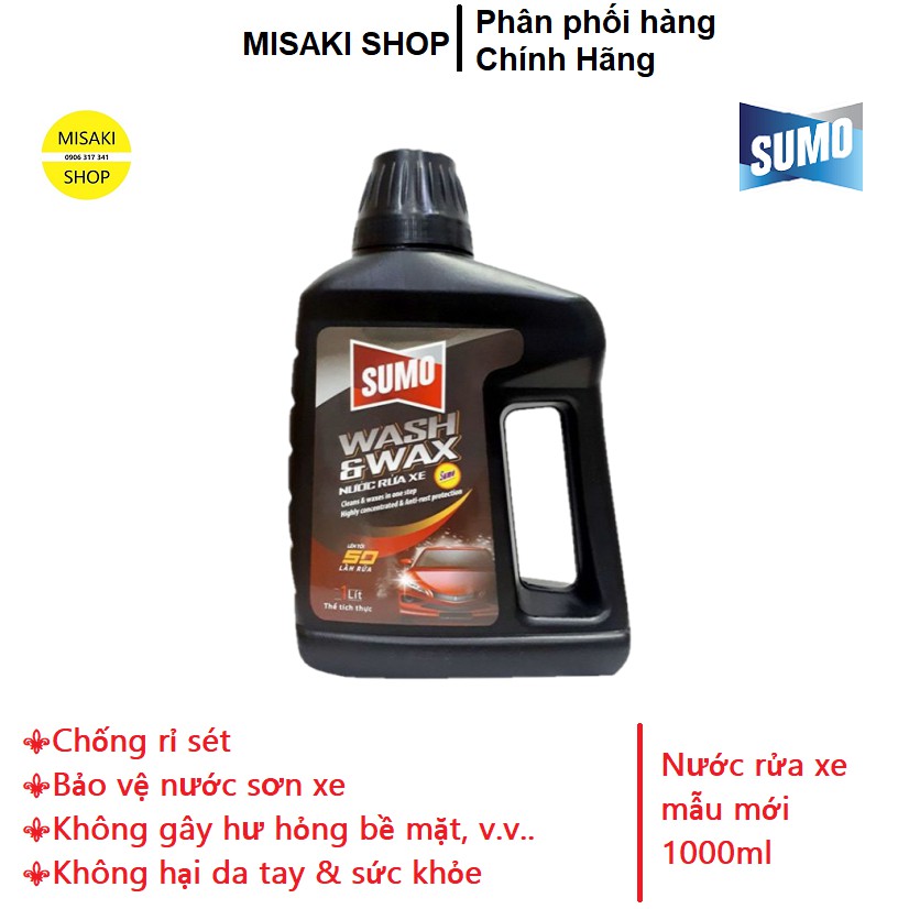 ❤️Sản Phẩm Mới❤️ Nước rửa xe bảo vệ màu sơn xe SUMO WASH&WAX 1000ml 📞Misaki Shop