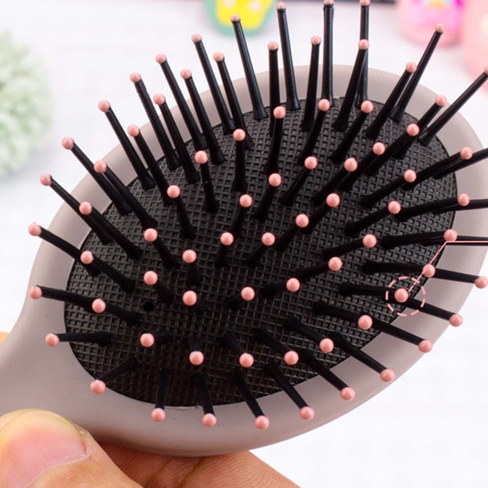 Lược chải tóc mini hình tròn gấp gọn kèm gương soi mát xa da đầu chống tĩnh điện thiết kế dễ thương