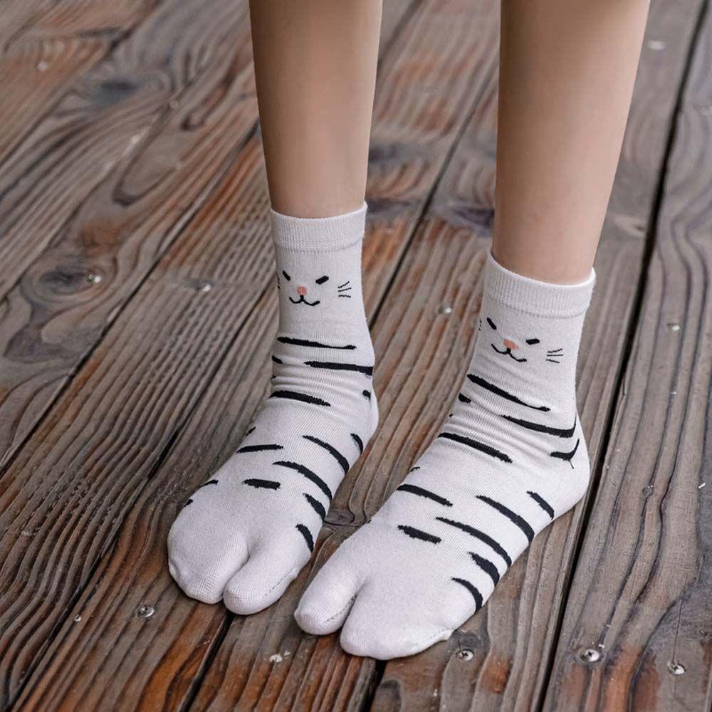 Vớ Cotton Xỏ Ngón Thoáng Khí In Hình Mèo Hoạt Hình Dễ Thương Phong Cách Nhật Bản Cho Nữ