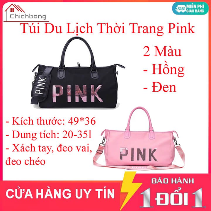 Túi xách du lịch Pink cỡ lớn đựng đồ tập gym yoga 2 màu hồng đen