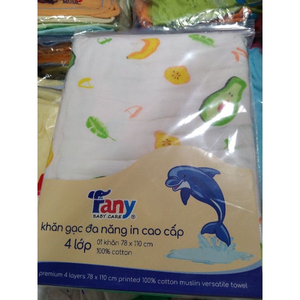 Khăn tắm,khăn quấn bé, Khăn gạc đa năng in Cao Cấp 4 lớp 100% cotton công ty Fany(80x80Cm) mịn đẹp