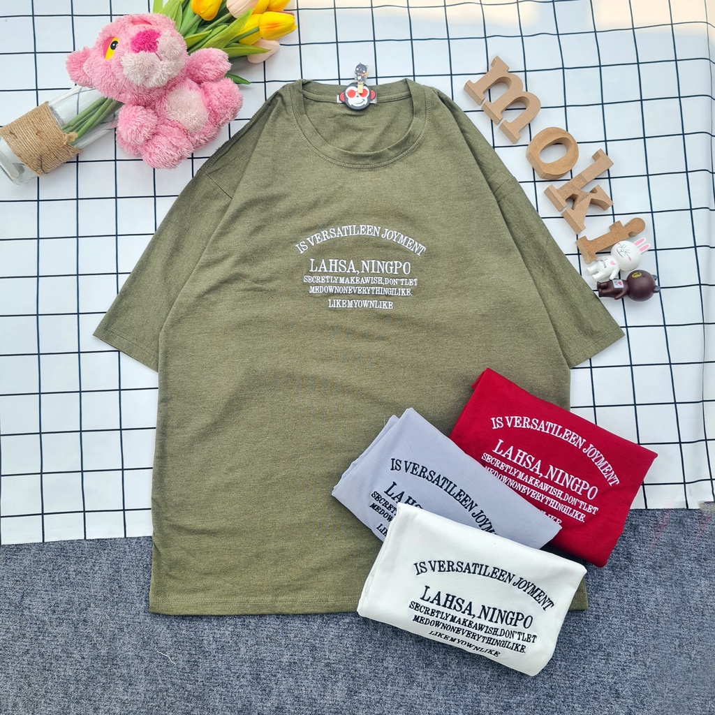 Áo phông áo thun nam nữ tay lỡ from rộng freesize chất cotton thoáng mát in hình chữ đơn giản thêu mokishop