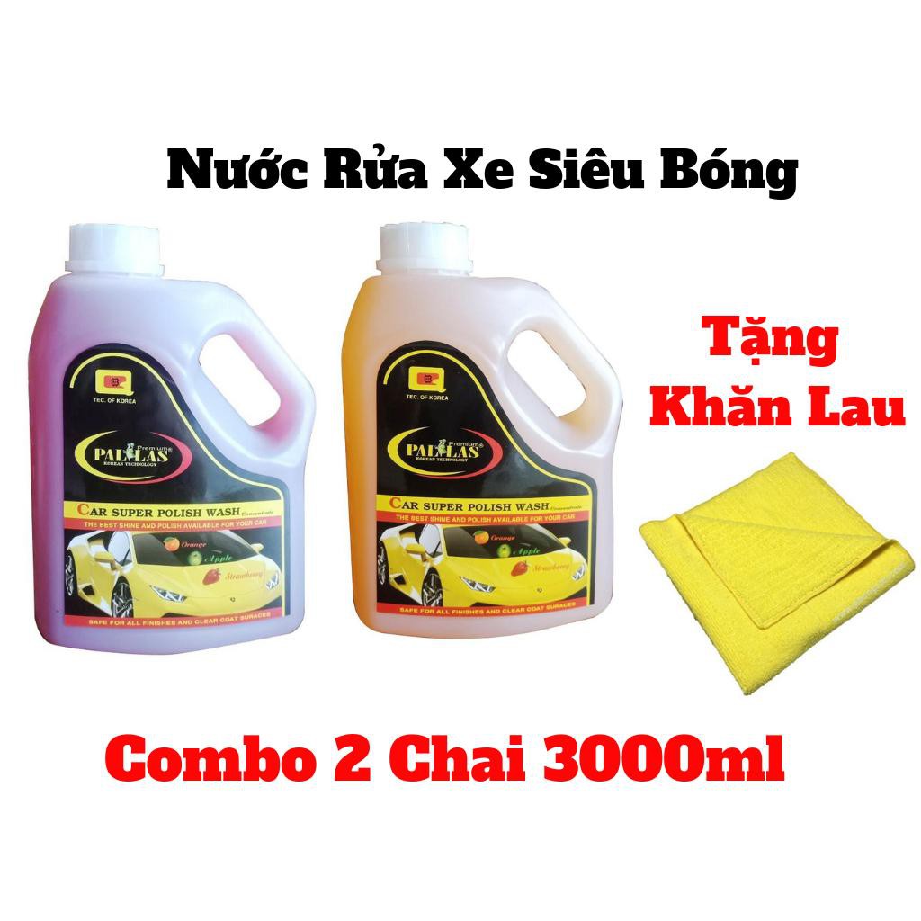 Combo 2 Chai Nước Rửa Xe Siêu Bóng Pallas 3000ml Tặng Kèm Khăn