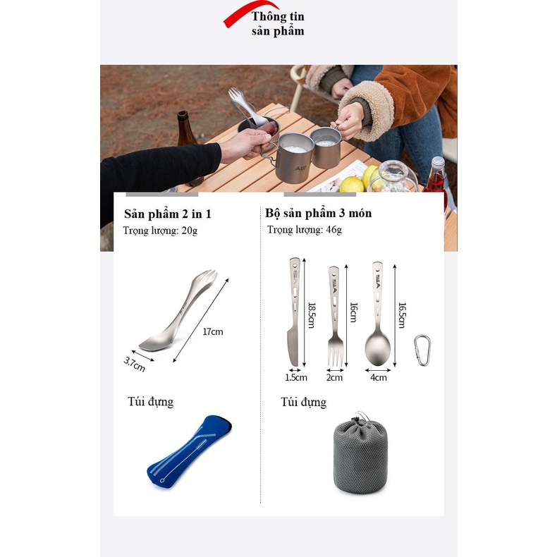 Bộ thìa, dĩa Titanum chuyên dụng cho dã ngoại, cắm trại, du lịch BSWOLF SK050.