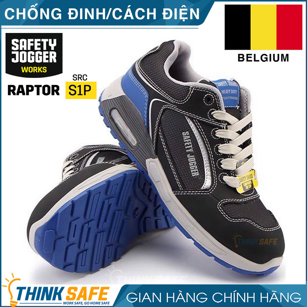 Giày bảo hộ lao động Safey Jogger Raptor S1P SRC kiểu dáng thể thao, chống đâm xuyên, chống tĩnh điện (đen xanh)