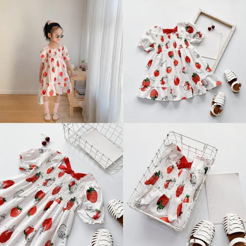Đầm Tay Phồng Họa Tiết Dâu Tây Cho Bé 3-8 Tuổi