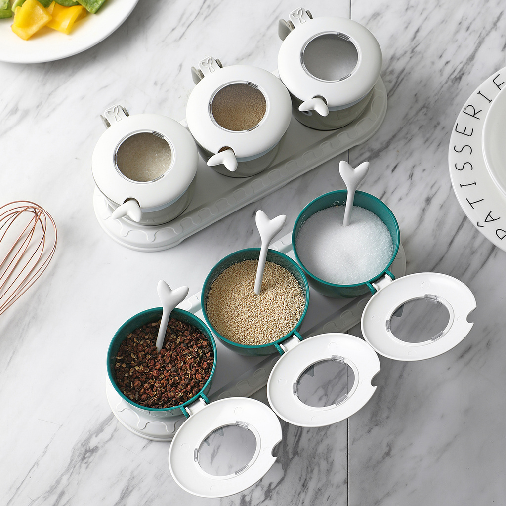 Bộ 3 Hộp Gia Vị Hình Cá Voi Dễ Thương Có Nắp Và Thìa Nhựa PP Loại 1