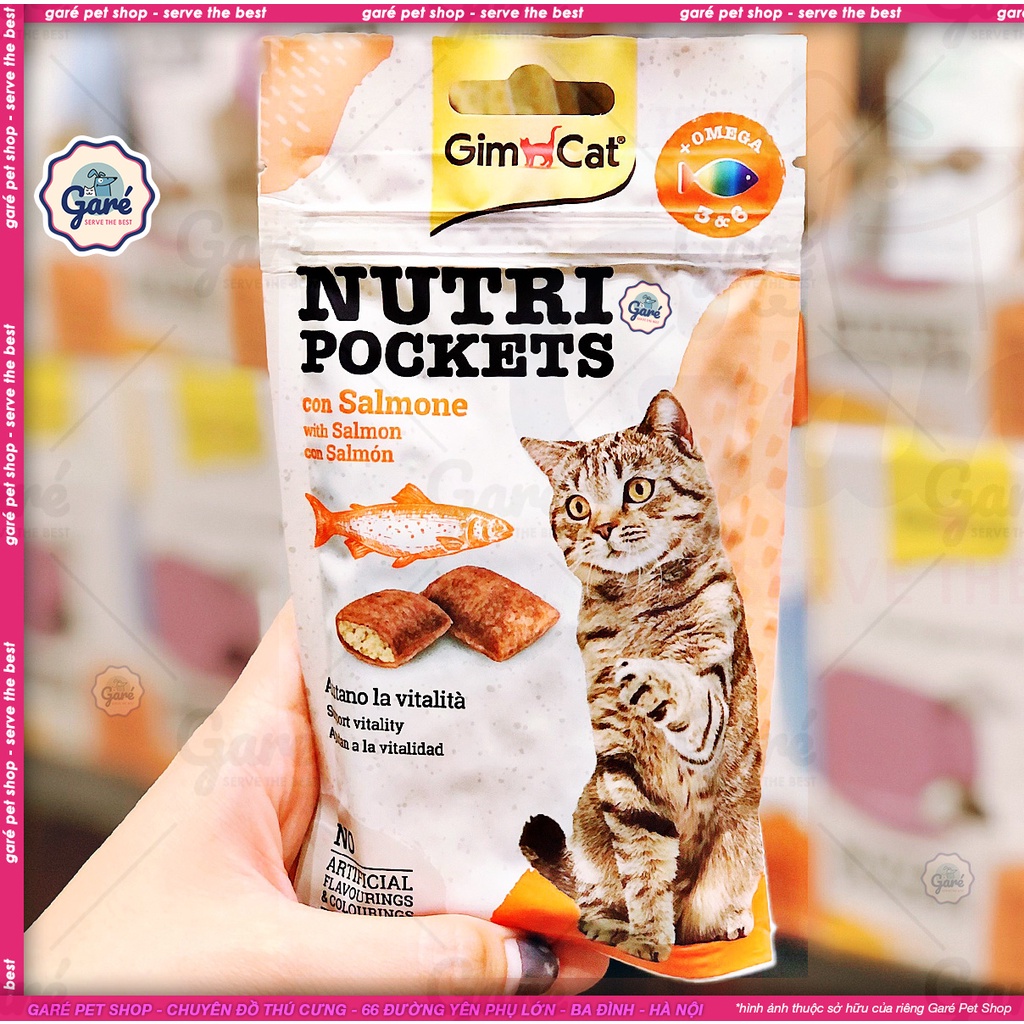 60g - Bánh thưởng Cá hồi và Omega 3&amp;6 Gimcat cho Mèo - GimCat Nutri Pockets with Salmon and Omega 3&amp;6 cat snack