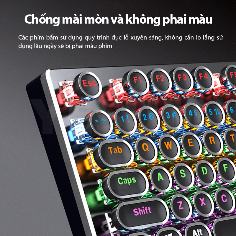 【Muộn nhất】 Bàn phím chơi game phím tròn Punk Bàn phím cơ có đèn nền RGB Bàn phím có đèn năng động đầy màu sắc