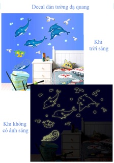 Decal dán tường cá heo dạ quang phát sáng