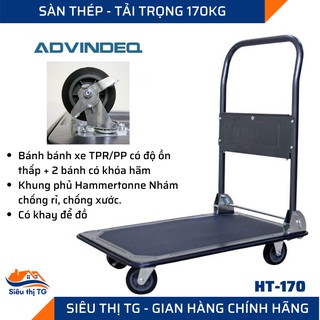 [LOẠI XỊN] Xe đẩy hàng gấp xếp gọn 4 bánh  Advindeq HT-170 Tải 170kg, bánh có khá, sàn thép phủ nhám - KÈM KHAY ĐỰNG ĐỒ