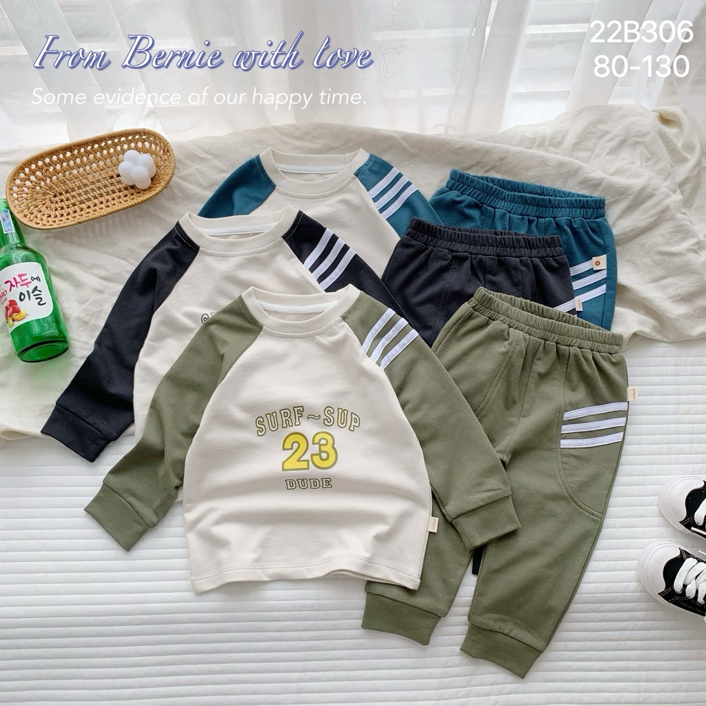 Bộ thể thao thu đông bé trai dài tay cá tính, bộ thu đông tay dài cho bé phong cách thể thao