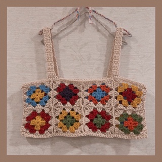 Áo croptop 2 dây len móc vintage boho handmade