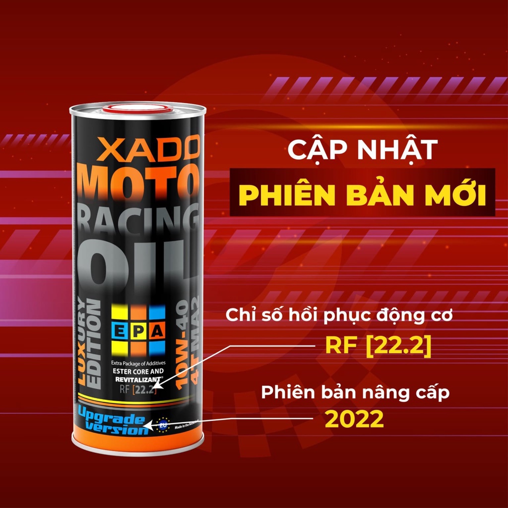 [TẶNG LỌC NHỚT] V3 2022 Dầu nhớt Tổng Hợp Xado Racing 10W40 + Lọc nhớt Suzuki, Yamaha ( chiếc lẻ )