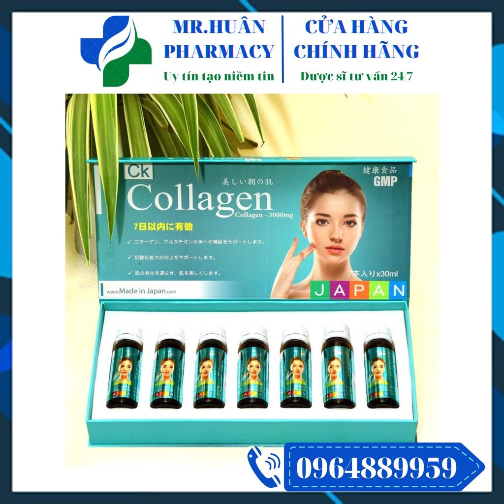 Nước uống trắng da Sáng Đẹp Da Collagen CK (Hộp 7 chai x 30ml) của Nhật - Bật tông trắng hồng, làm mờ nám sạm