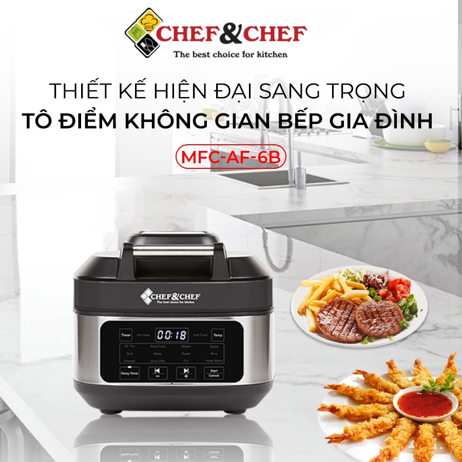 Nồi nướng CHEF&CHEF 12 in 1 thiết kế hiện đại sang trọng, hiện đại.