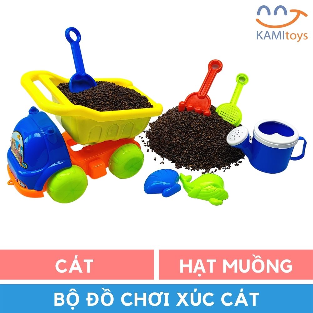 Đồ chơi cho bé Bộ xe có khuôn xúc hạt muồng cát thường hoặc cát động lực vi sinh mã 50109