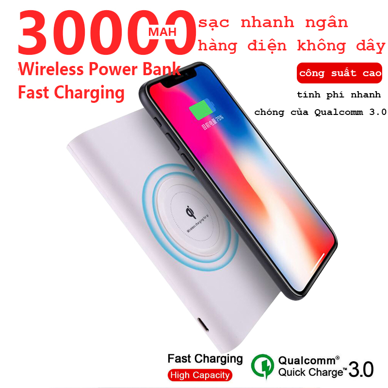 Pin dự phòng Chính Hãng 30000MAH Sạc dự phòng đa năng Sạc Không Dây Qi thiết kế không thấm nước