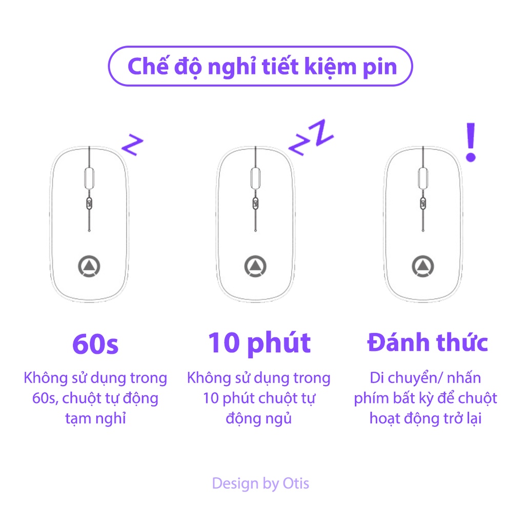 Chuột Không Dây Máy Tính Sạc Pin, Cổng USB A2 Led, Không Tiếng Ồn, Siêu Mỏng, Lỗi 1 Đổi 1 - Otis Shop