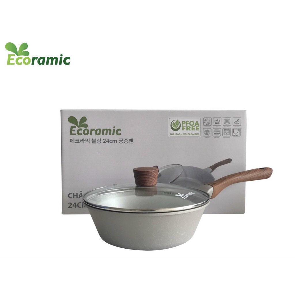 Chảo Đá Đúc Hàn Quốc Ecoramic BLING Đáy Từ Có Nắp size 20/24/26/28 Cm I CHÍNH HÃNG I