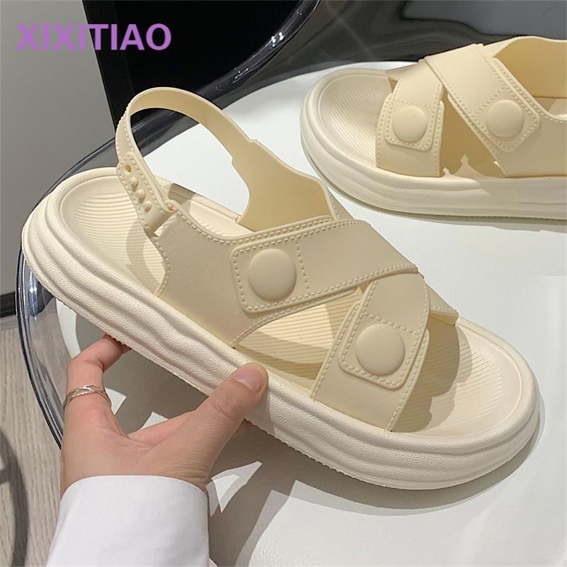 Xăng đan Đế Dày Chống Trượt Quai Chéo Màu Sắc Đơn Giản Phong Cách Hàn Quốc Dành Cho Nữ