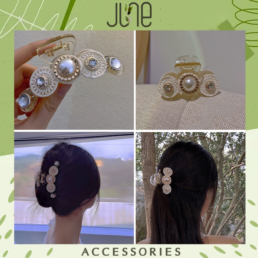 Kẹp tóc càng cua đính ngọc trai nhân tạo phong cách vintage  thời trang Hàn Quốc, June Accessories