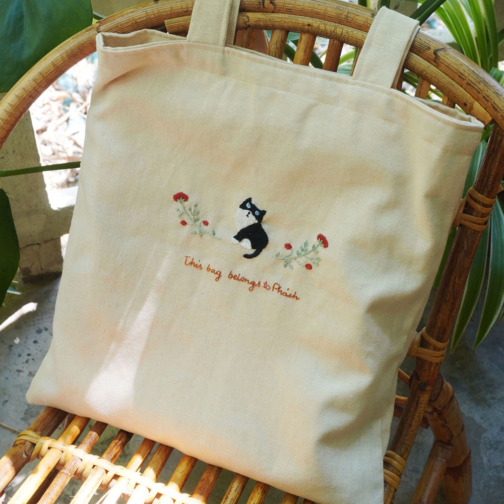 Túi tote vải linen đeo vai handmade thêu tay