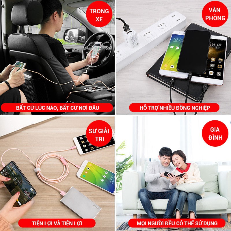 [HÀNG CÓ SẴN] Cáp sạc dữ liệu sạc nhanh 3A, cáp sạc nhanh 3 trong 1 thích hợp cho iphone và Huawei C2