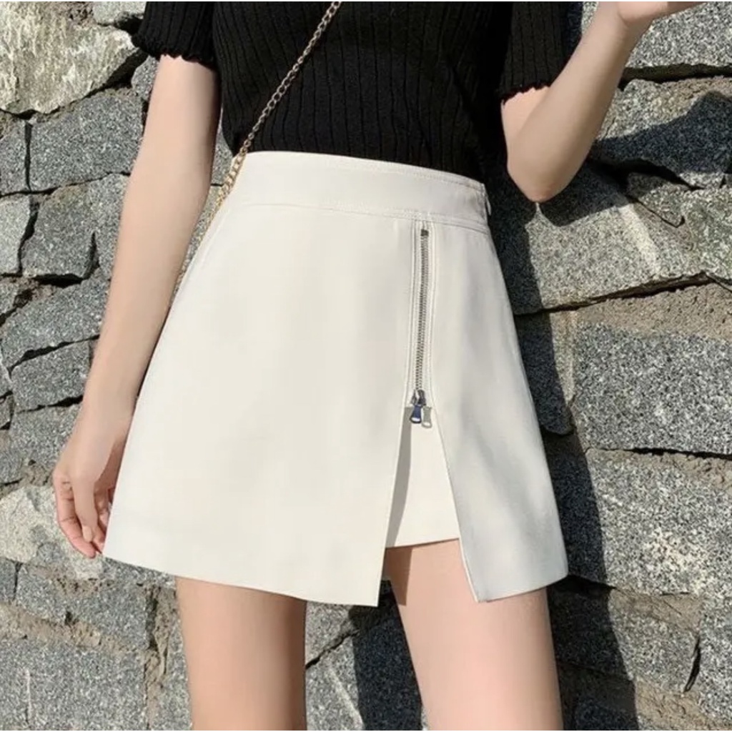 Chân Váy Vạt Lệch Kéo Khóa Kèm Quần Trong Tiểu Thư Vintage Đi Học Công Sở