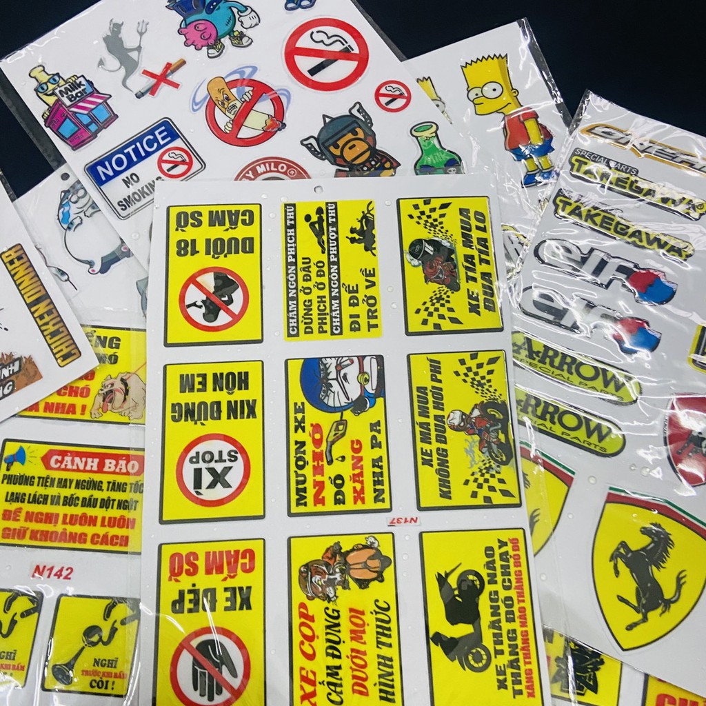 [TEM TRANG TRÍ XE] BỘ SƯU TẬP TEM THÔNG SỐ, TEM CẢNH BÁO PHỦ NHỰA NGOÀI MẪU MÃ ĐỘC ĐÁO TRANG TRÍ XE MÁY, ĐT